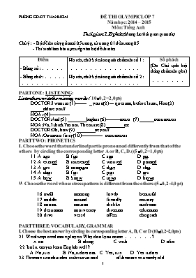 Đề thi olympic môn Tiếng Anh Lớp 7 - Đề 7 - Năm học 2014-2015 - Phòng GD & ĐT Thanh Oai (Có đáp án)